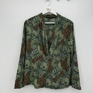 Impressions Green Multi Pattern Paisley Long Sleeve Blouse Top Button Size Med